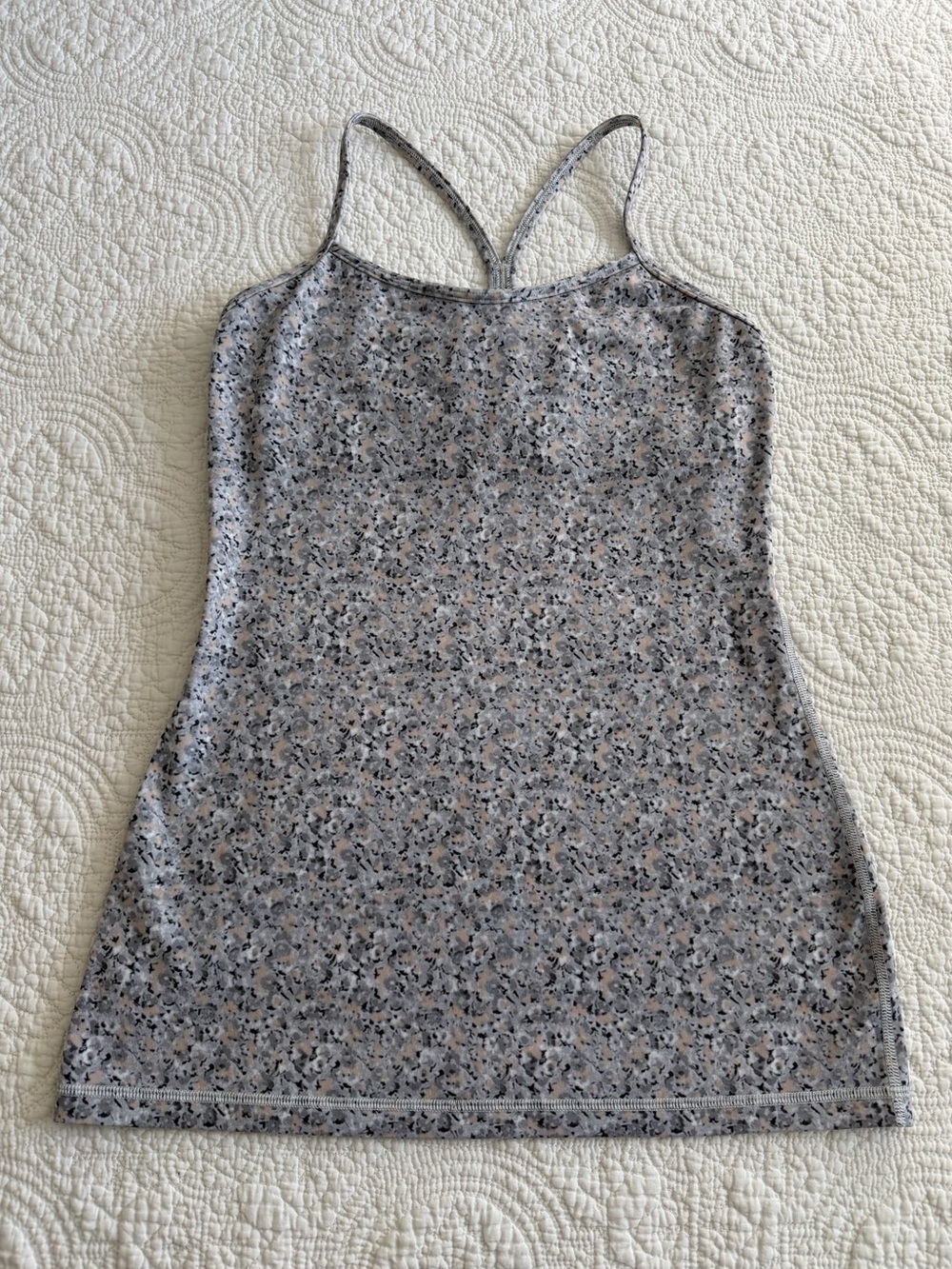 Lululemon Power Y Tank Top Gray Micro Floral Racerback Womens Size 6 Active Yoga